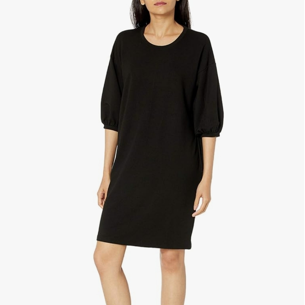 NWT The Drop Black Puff Sleeve French Terry Sweatshirt Mini Dress Size Medium